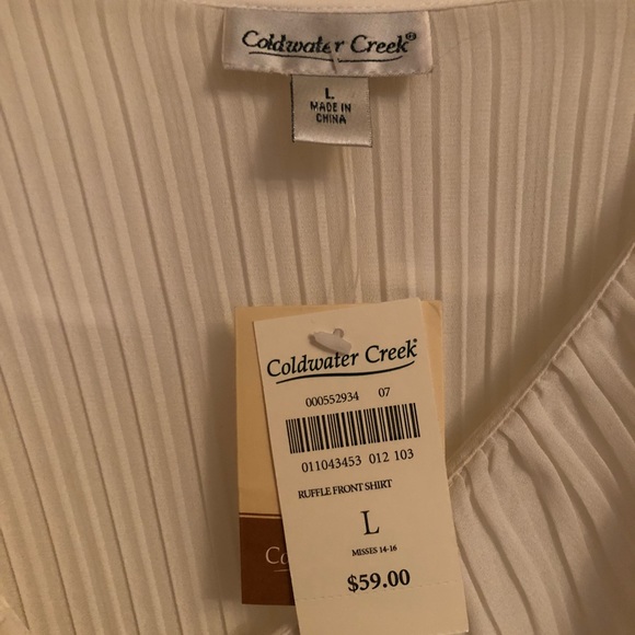 NWT White button up blouse with ruffle accents - Picture 2 of 3